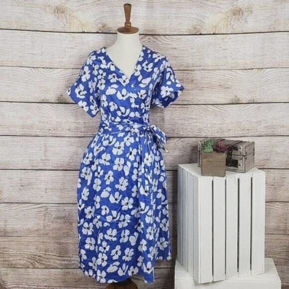 Who What Wear Blue‎ Floral Print V-Neck Wrap Dress XS - Picture 1 of 5
